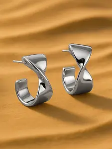 Rubans Voguish Rhodium-Plated Contemporary Studs
