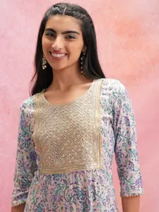 Vishudh Women Paisley Printed Mirror Work Kurta