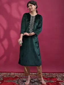 Vishudh Round Neck Yoke Design Thread Work Kurta