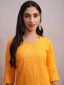 Vishudh Round Neck Ethnic Motifs Embroidered Sequinned Kurta