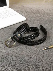 LOUIS STITCH Men Woven Designed Leather Belt