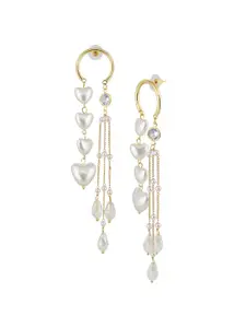 LUCKY JEWELLERY 18 KT Gold-Plated Beads Beaded Heart Shaped Earrings