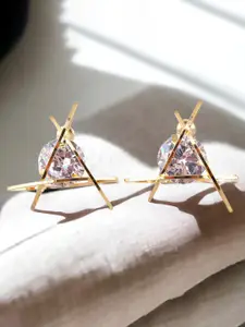 LUCKY JEWELLERY Gold-Plated Cubic Zirconia Contemporary Studs Earrings