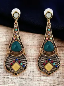 LUCKY JEWELLERY Gold-Plated Artificial Stones-Studded Contemporary Drop Earrings