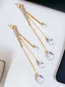 LUCKY JEWELLERY Gold Plated Studded Contemporary Drop Earrings