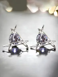 LUCKY JEWELLERY Silver Plated Triangular Shaped Stud Earrings