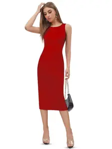 BAESD Round Neck Sleeveless Opaque Midi Bodycon Casual Dress