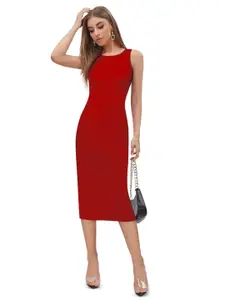 BAESD Round Neck Lycra Sheath Midi Dress