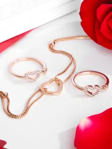 Zavya Set Of 2 925 Sterling Silver Rose Gold-Plated Cubic Zirconia Toe-Rings & Anklet