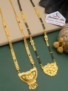 Ramdev Art Fashion Jwellery Set Of 2 Gold-Plated Beaded Mangalsutra With Earrings