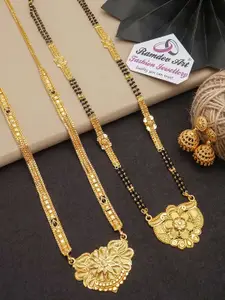 Ramdev Art Fashion Jwellery Set Of 2 Gold-Plated Beaded Mangalsutra With Earrings