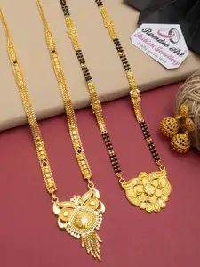 Ramdev Art Fashion Jwellery Set Of 2 Gold-Plated Beaded Mangalsutra With Earrings