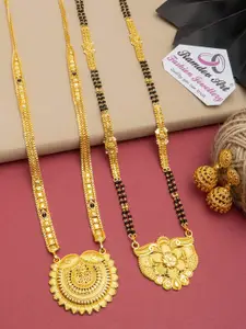 Ramdev Art Fashion Jwellery Set Of 2 Gold-Plated Beaded Mangalsutra With Earrings
