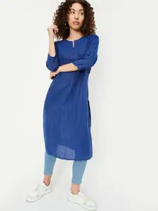 max Striped Round Neck Three-Quarter Sleeves Cotton Kurta Set