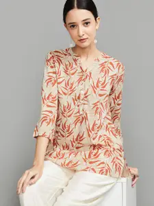 Melange by Lifestyle Botanical Printed Mandarin Collar Kurti