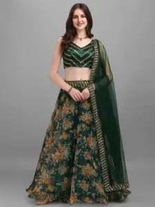BAESD Embroidered V-Neck Organza Semi Stitched Lehenga & Unstitched Blouse With Dupatta