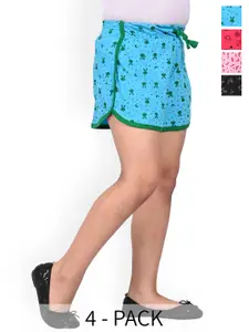 BAESD Girls Pack Of 4 Printed High-Rise Cotton Shorts