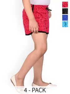 BAESD Girls Pack Of 4 High-Rise Conversational Printed Cotton Shorts