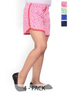 BAESD Girls Pack Of 4 Printed High-Rise Cotton Shorts