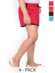 BAESD Girls Pack Of 4 Conversational Printed High-Rise Cotton Shorts