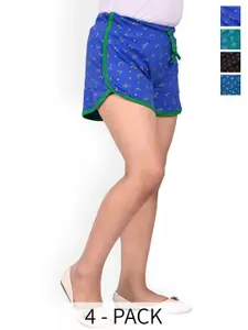 BAESD Girls Pack Of 4 Printed High-Rise Cotton Shorts