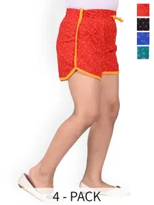 BAESD Girls Pack Of 4 Printed High-Rise Cotton Shorts