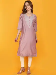 V-Mart Women Yoke Design Thread Work Round Neck Straight Kurta