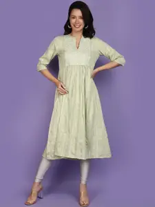 V-Mart Floral Yoke Design Mandarin Collar Thread Work A Line Kurta