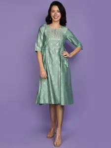 V-Mart Ethnic Motifs Printed Zari Cotton A-Line Kurta