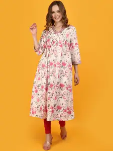 V-Mart Floral Printed V Neck Calf Length Empire A-Line Kurta