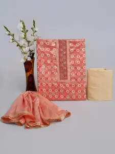 KALINI Ethnic Motifs Woven Design Gotta Patti Chanderi Silk Unstitched Dress Material