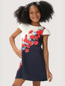 One Friday Girls Floral Printed Round Neck Short Sleeves A-Line Dress