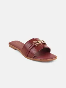 SCENTRA Textured Open Toe Flats with Buckles