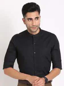 Turtle Standard Slim Band Collar Long Sleeves Cotton Formal Shirt