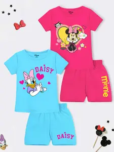 YK Disney Girls Pack Of 2 Minnie Mouse & Daisy Printed T-shirts with Shorts