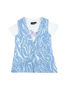 Actuel Girls Abstract Printed Round Neck Short Sleeves Crepe Top
