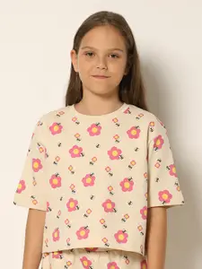 Vero Moda Girls Floral Printed Round Neck Cotton T-shirt