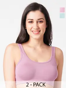 Planetinner Pack Of 2 Full Coverage Cotton Workout Bra All Day Comfort