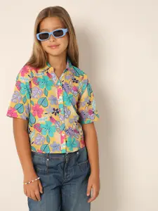 Vero Moda Girls Floral Printed Spread Collar Short Sleeves Shirt