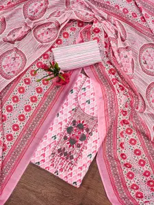 ZEEPKART Floral Embroidered Jute Cotton Unstitched Dress Material