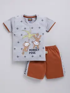 Nottie Planet Boys Graphic Printed Applique Pure Cotton T-shirt with Shorts