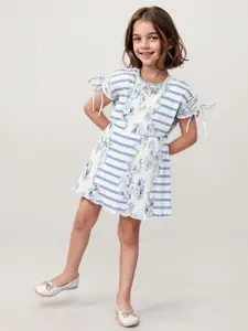 Toonyport Girls Round Neck Striped Fit & Flare Dress