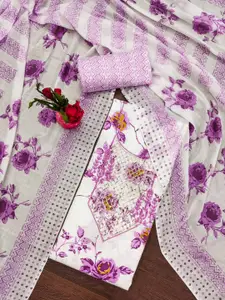 ZEEPKART Floral Printed Sequinned Jute Cotton Unstitched Dress Material