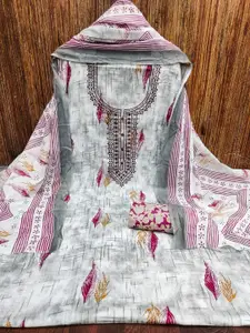 ZEEPKART Flora Printed Sequinned Jute Cotton Unstitched Dress Material