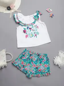One Friday Girls Printed Cap Sleeves Top With Shorts
