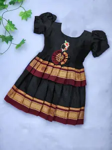 BAESD Infant Girls Printed Puff Sleeves Cotton Fit & Flare Ethnic Dresses