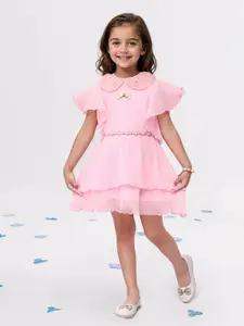 Toonyport Girls Peter Pan Collar Flutter Sleeve Fit & Flare Dress