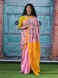 JALTHER Floral Block Printed Saree