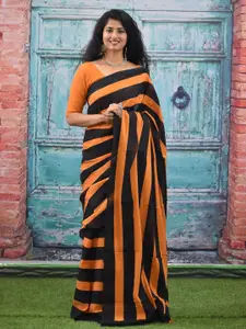 JALTHER Striped Pure Cotton Block Print Saree