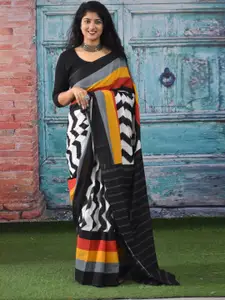 JALTHER Geometric Pure Mulmul Cotton Block Print Saree